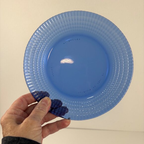 Set Of 4 Forte Crisa Vintage Cobalt Blue Glass Salad/Dessert Plates Waffle - Picture 2 of 7